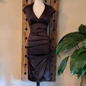 Caché Brown Satin Ruched Special Occasion Dress
